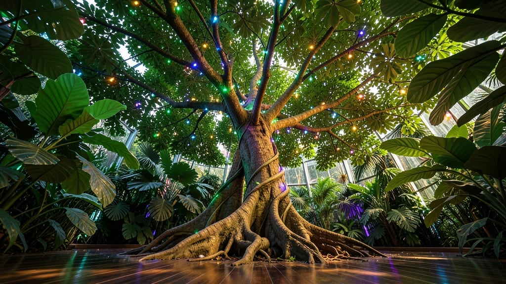 Jungle Canopy Tree With Rainbow Lights