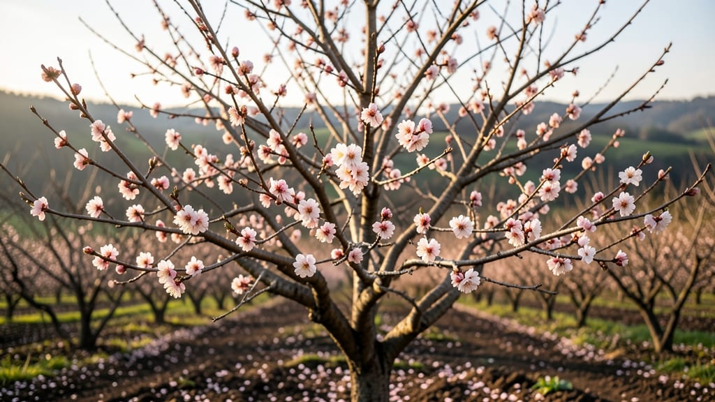 Branches of Almond Tree in Blossom: Pollinator-Friendly Timing and Bloom Duration