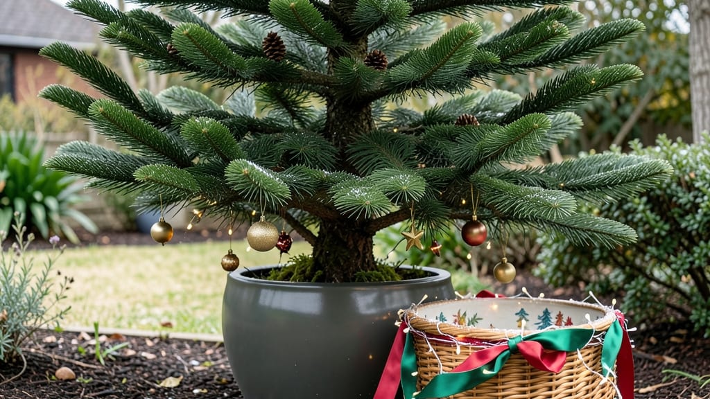 Christmas Tree in Flower Pot: Festive Container Holiday Statement