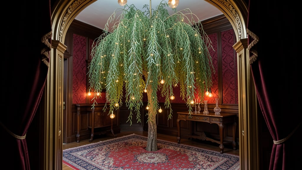 Victorian-Style Weeping Willow With Gas Lights